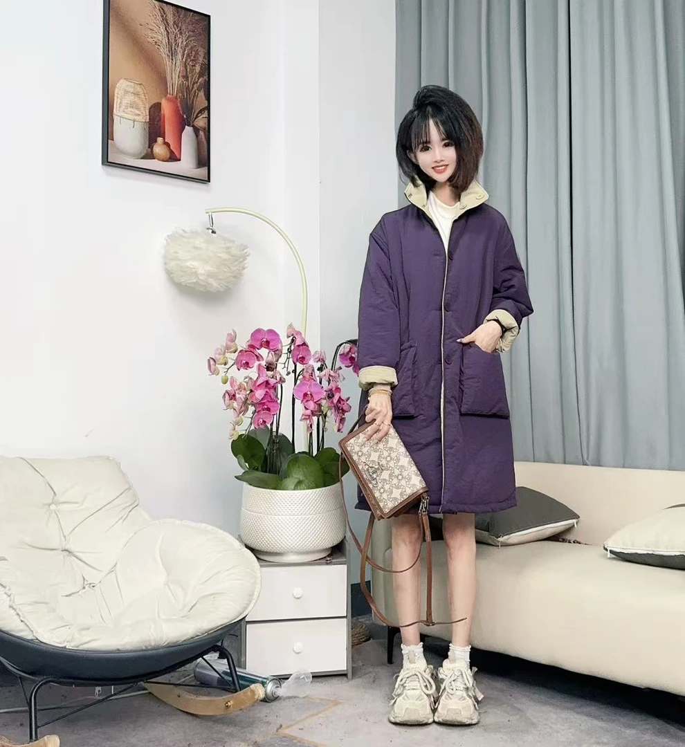 【沐木流浪记】（千山雪）韩版新款高领宽松双口袋双面穿棉服外套z