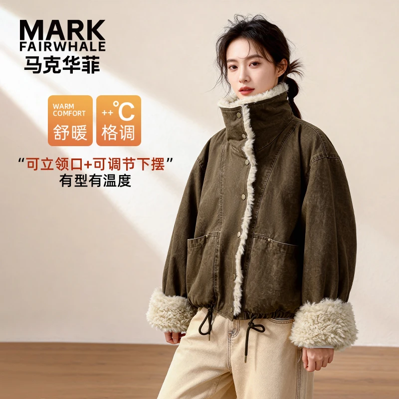 马克华菲冬款巴恩风服加厚短款宽松百搭毛领外套 F54010A422