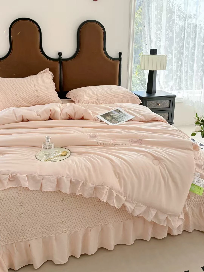 轻奢素色简约天丝凉感面料夹棉床盖夏被四件套四季通用