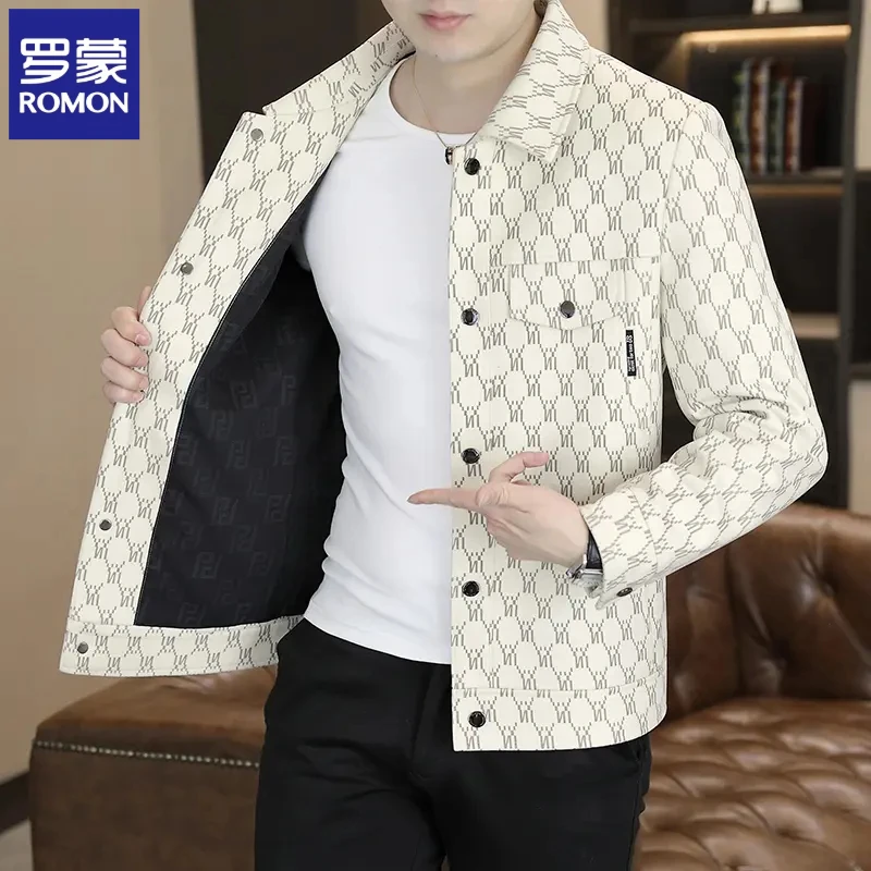 罗蒙男士秋冬新款翻领夹克外套时尚潮流百搭韩版青年休闲外套男