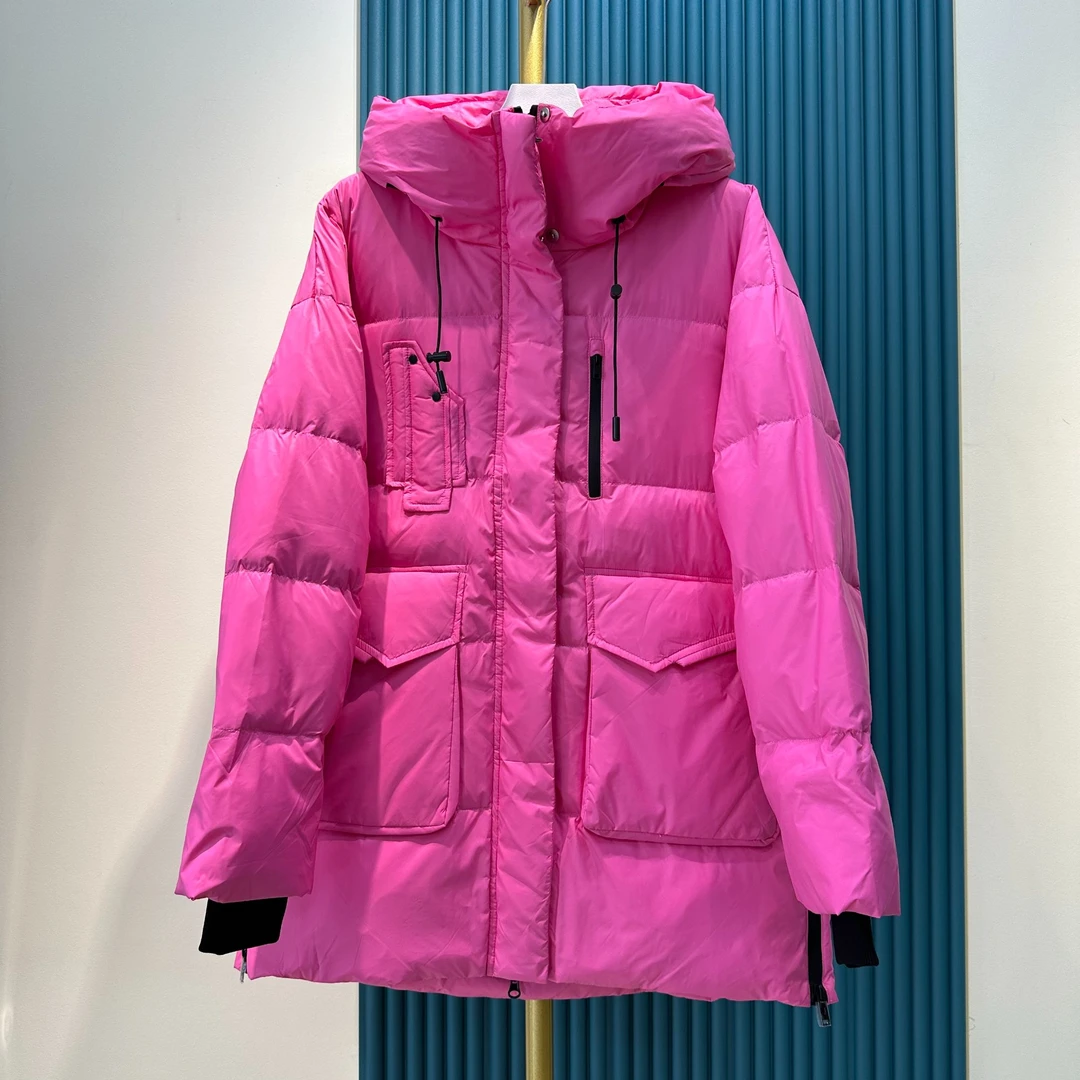 时尚女士休闲中长款连帽羽绒服  98322