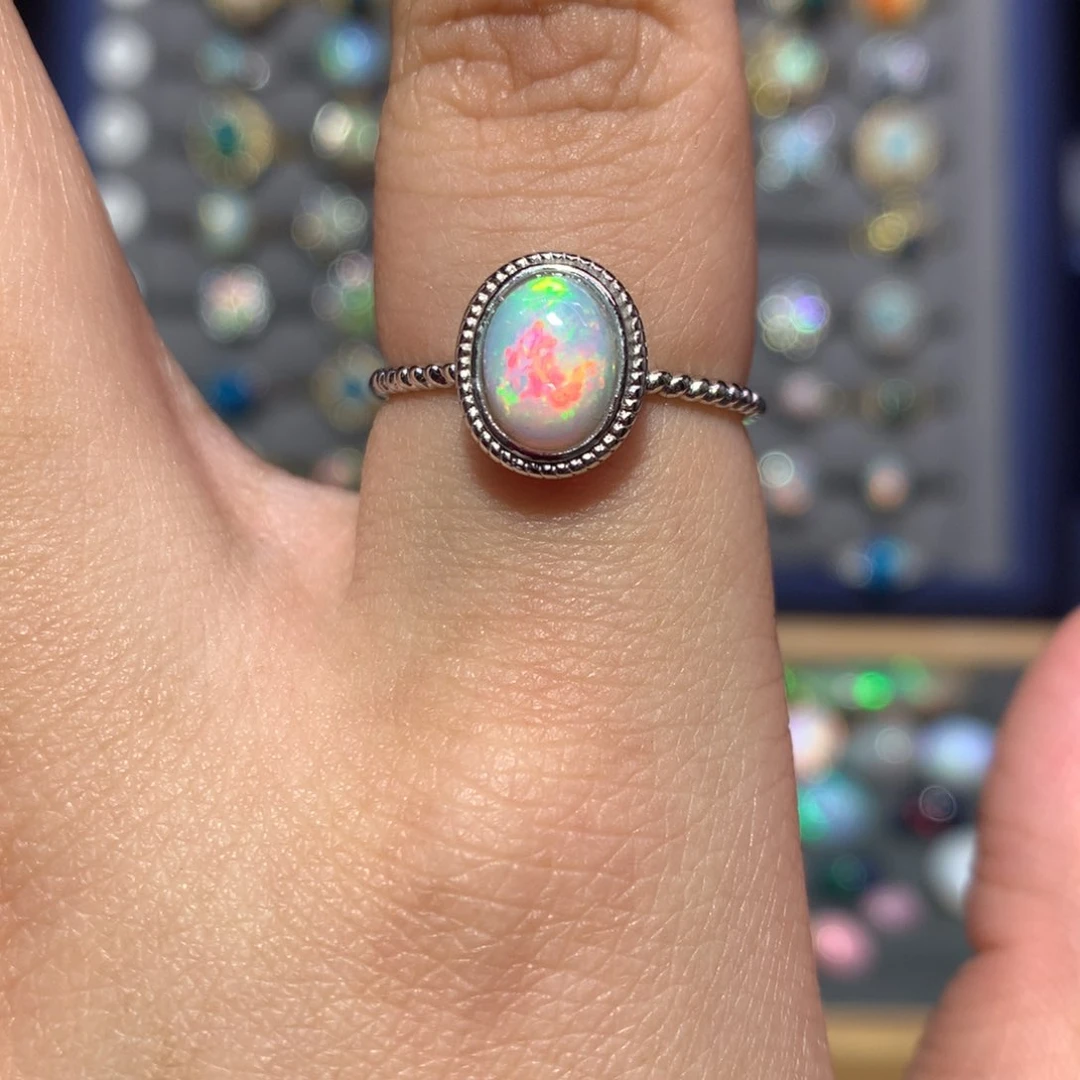 欧泊银S925镀金镶嵌戒指