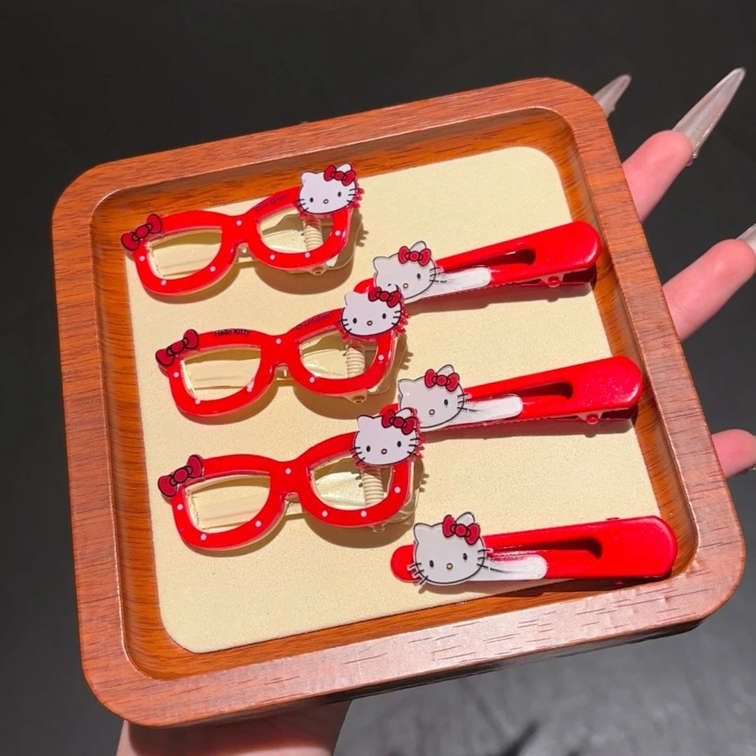 三丽鸥Kitty猫眼镜发夹可爱少女发卡bb夹刘海侧边夹鸭嘴夹发饰