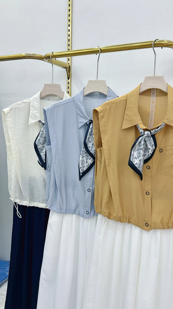 时尚简约丝巾短袖衬衫夏季两件套女2025新款休闲高腰长裙套装