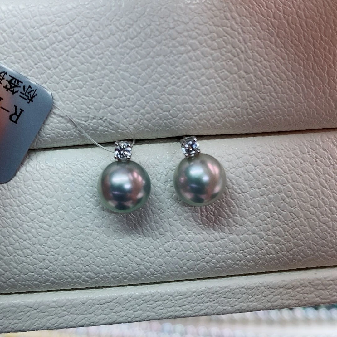 18K金镶嵌耳饰海水珍珠7.5-8