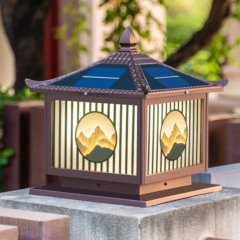 新款太阳能柱头灯户外防水大门灯花园别墅围墙灯家用庭院柱子灯