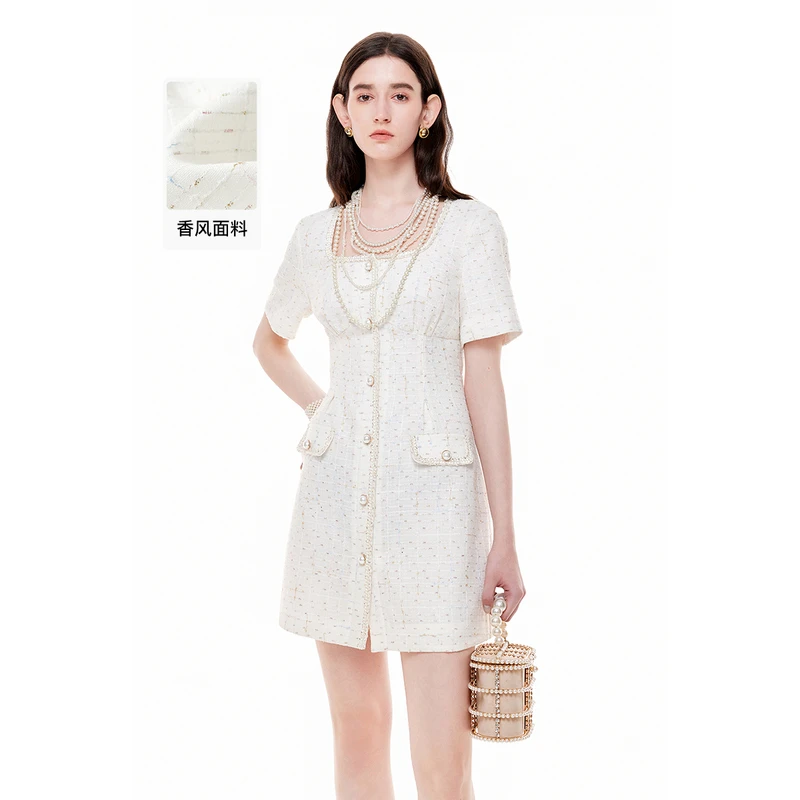 MISSCOCOON轻奢小香风U领收腰连衣裙0081