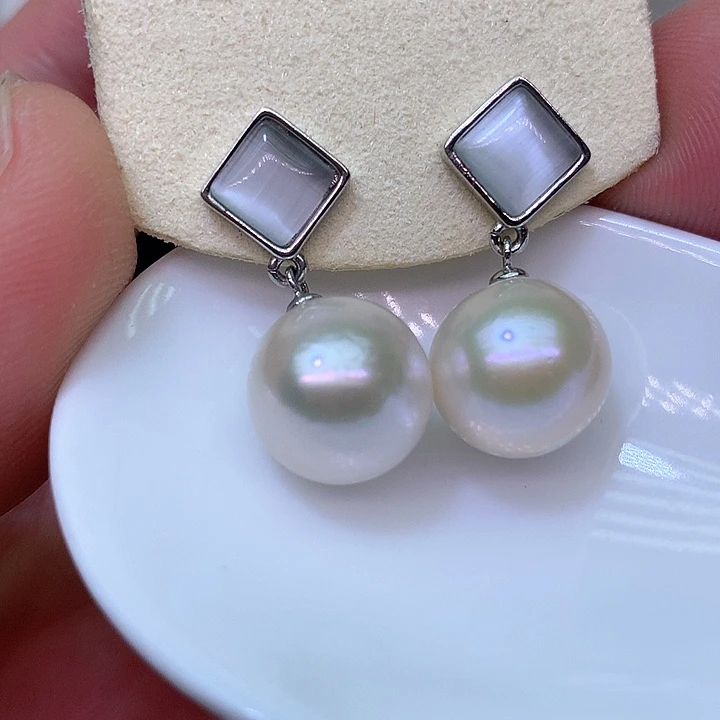 银S925镶嵌耳饰淡水珍珠