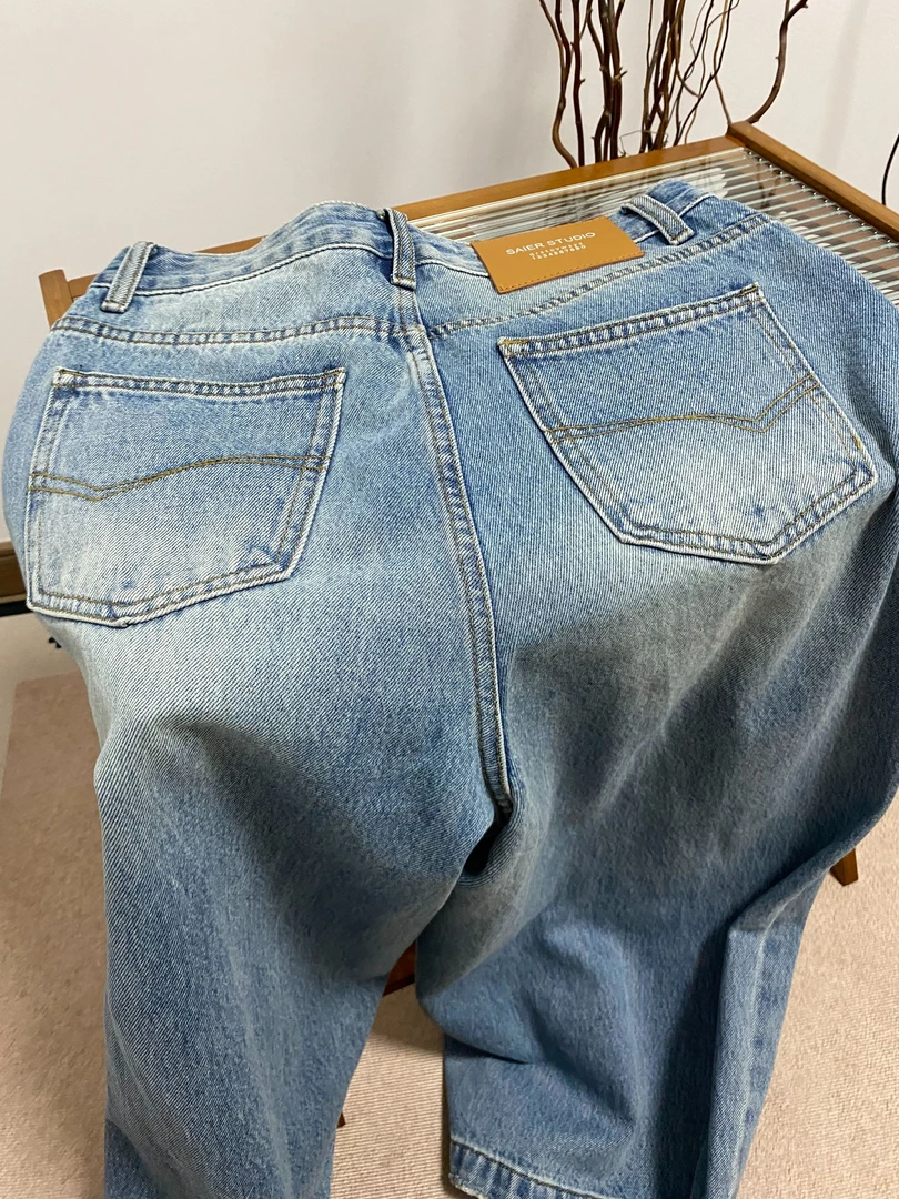 Ivy中蓝色阔腿九分牛仔裤遮胯神裤显瘦牛仔裤复古百搭牛仔裤