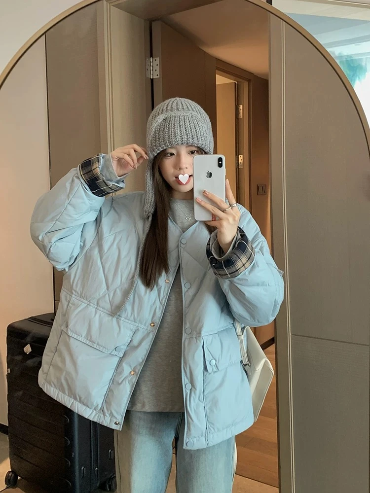 圆领短款女厚款冬季立领宽松棉服冬季休闲加厚设计感韩版小个子