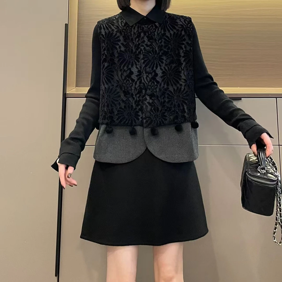 米可/MK-2881ZJ【设计感重工丝绒拼接刺绣马甲】时尚秋季新款马甲