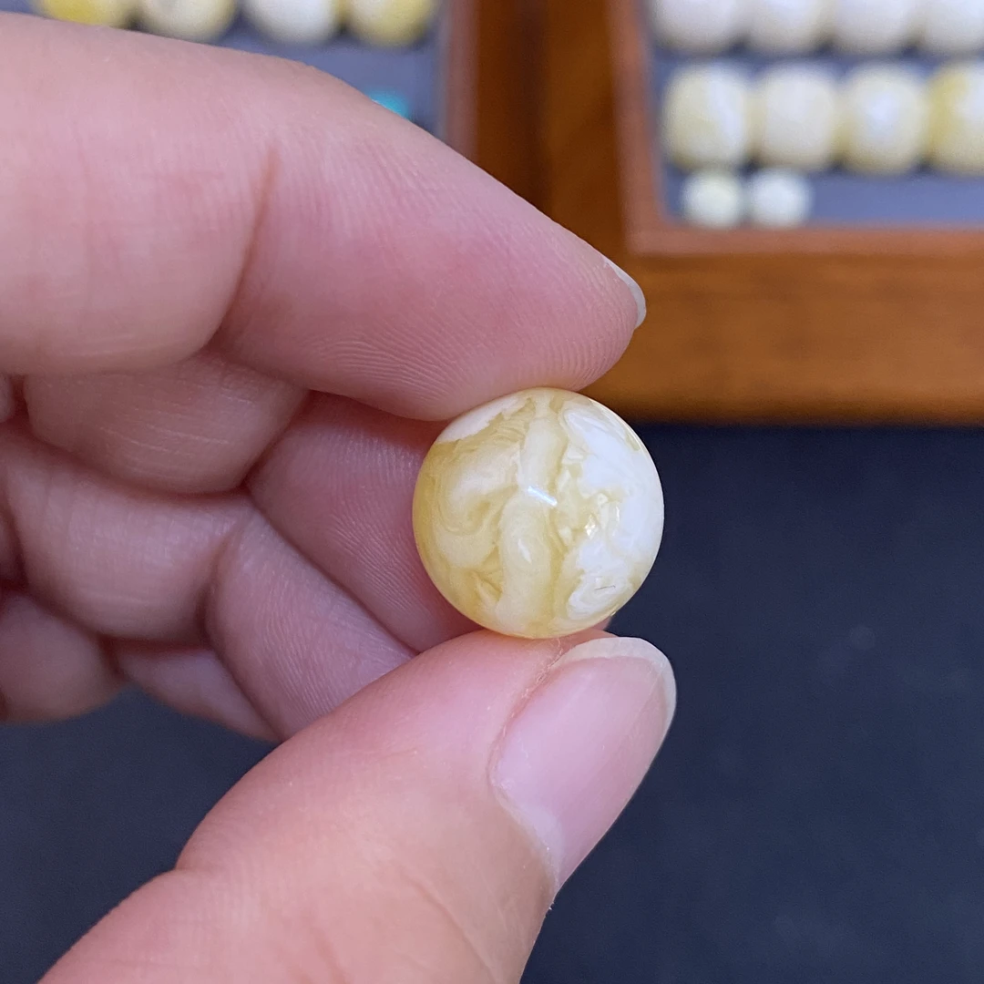 12.8mm圆珠蜜蜡天然俄料金白妖花猴头星月百香文玩手串配饰单珠