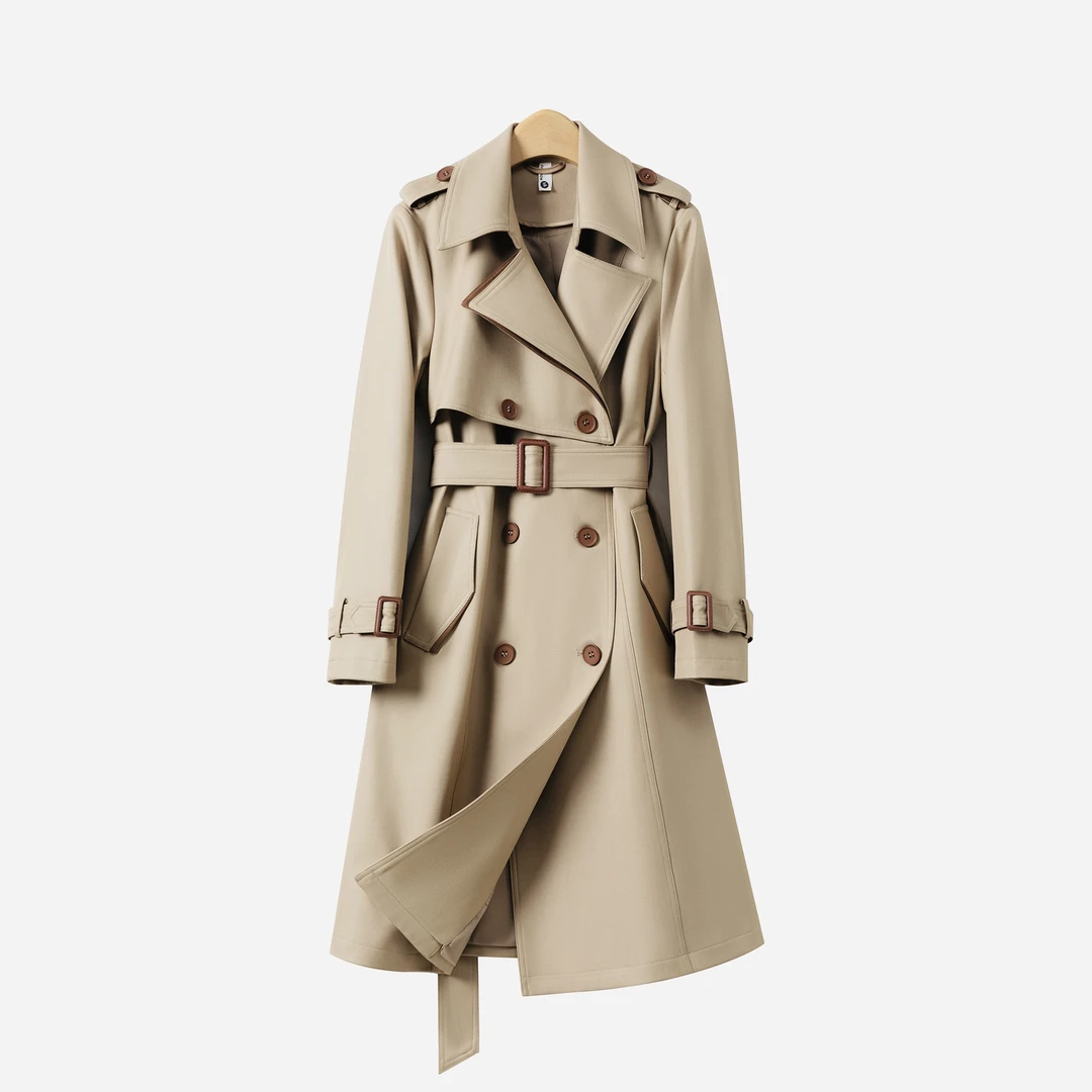 【鎏金岁月】DJ轻奢长款英伦风双排扣收腰显瘦女风衣外套35608