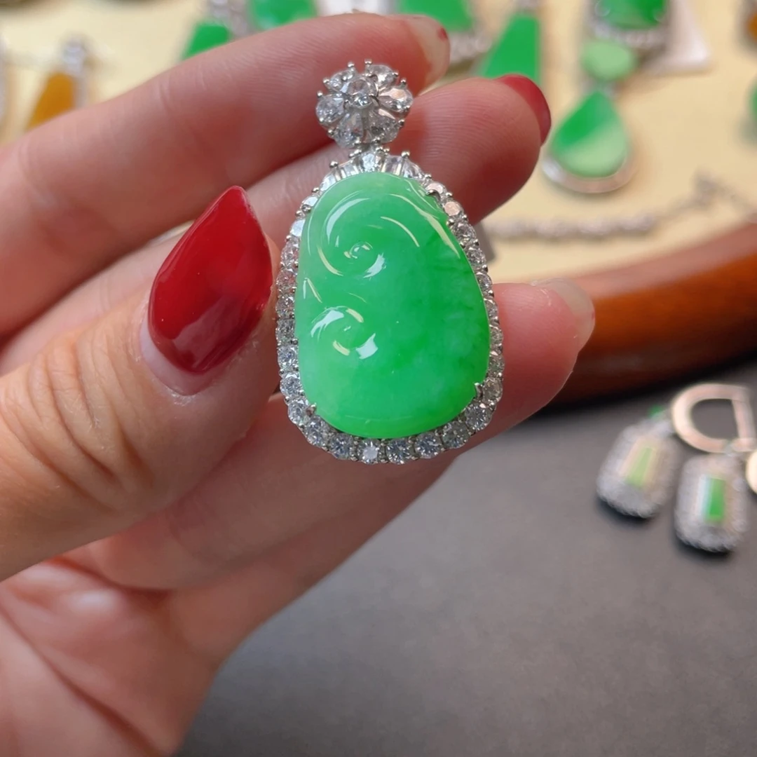 翡翠吊坠(不含链)银S925镶嵌