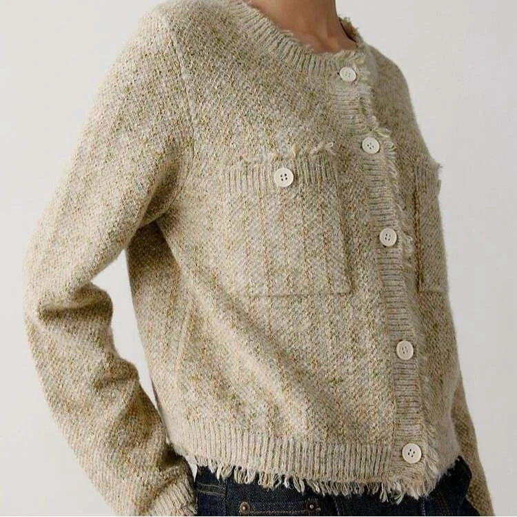 ZH8684禾秋冬新款棉混纺花式纱粗花呢开衫短款外套