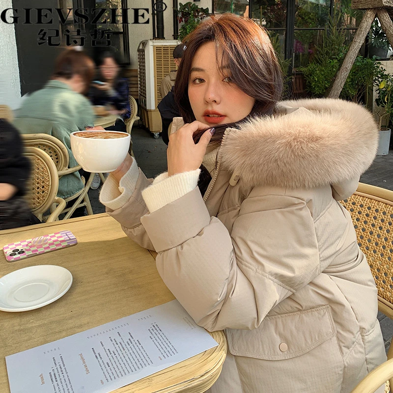 【90绒】纪诗哲轻奢羽绒服女冬季新款真狐狸毛领宽松加厚保暖外套