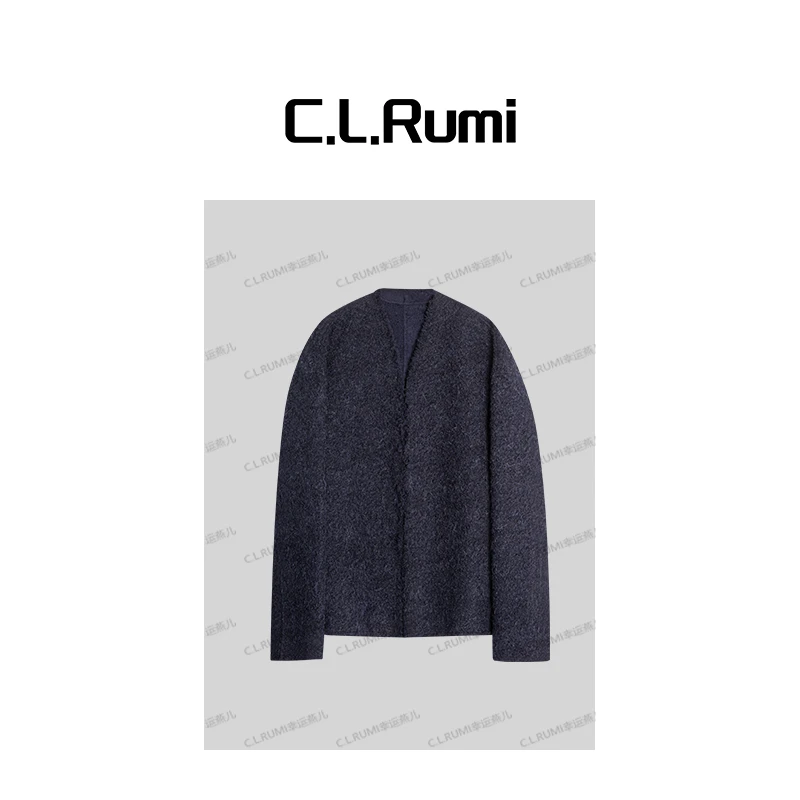 【Rumi精选】“费兰格”25秋冬休闲时尚宽松小立领毛边羊毛大衣7122wt