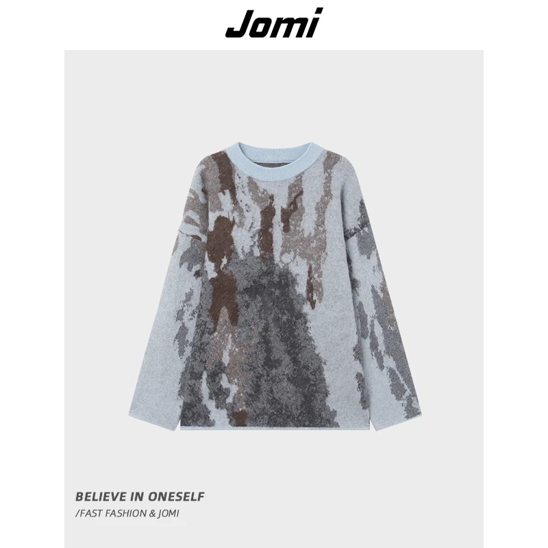 JOMI晕染毛衣女秋宽松慵懒风圆领套头针织