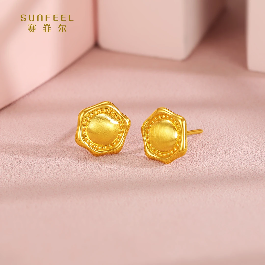 SUNFEEL/赛菲尔【七店】足金5D时尚几何直针耳钉5DE00826