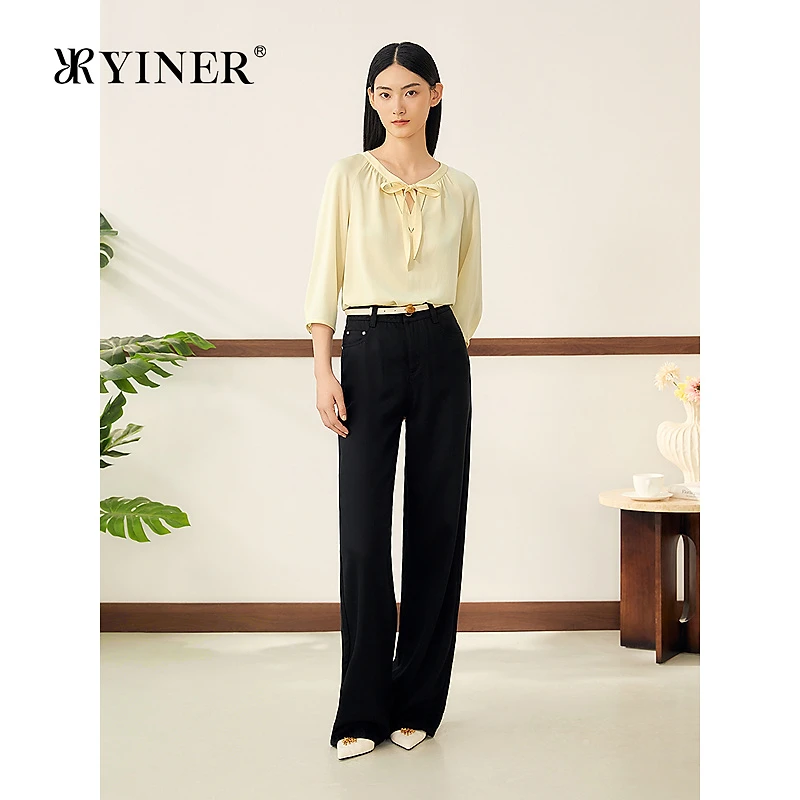 【天丝系列】YINER音儿2025秋季新款100莱赛尔百搭阔腿直筒牛仔裤
