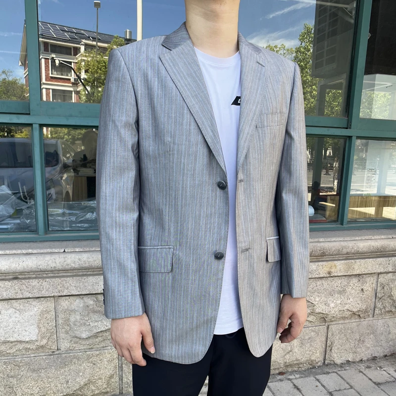 090301 羊毛59.1%+桑蚕丝40.9% 春秋新款男士西服二粒扣羊毛单西