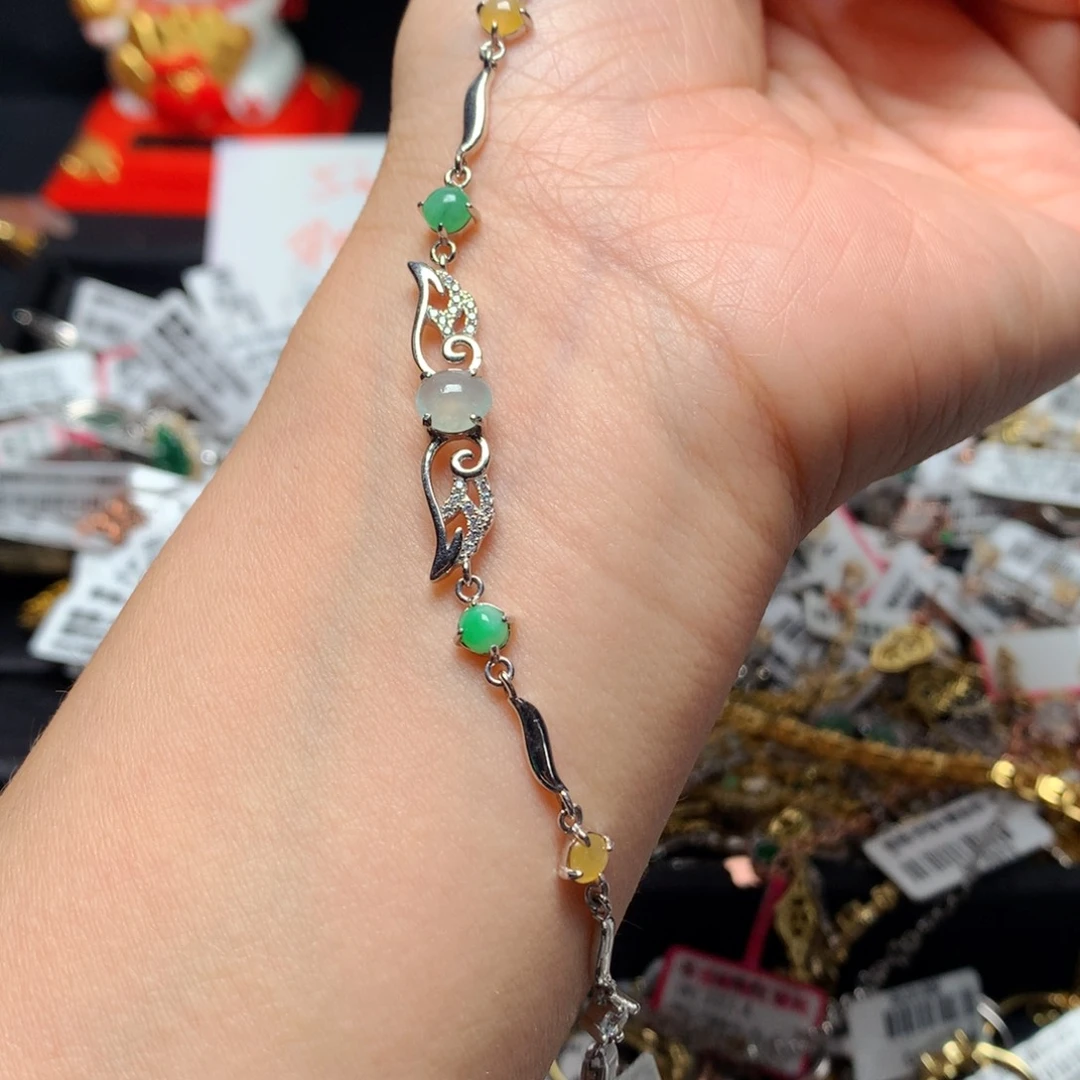 翡翠戒指银S925镶嵌手链