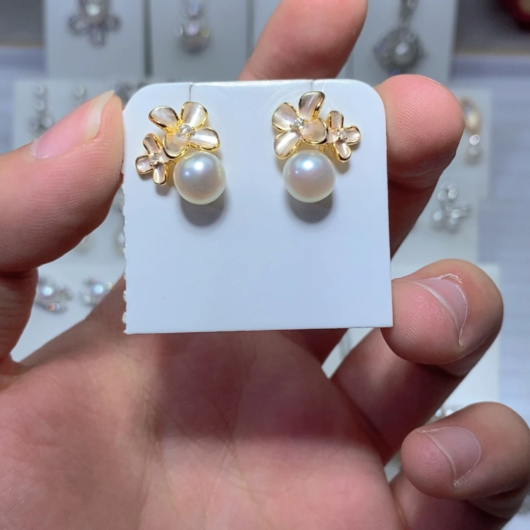 耳饰银S925镶嵌淡水珍珠