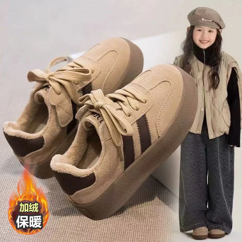 ABC儿童棉鞋女童加绒德训鞋2025冬季新款儿童软底百搭运动鞋厚底