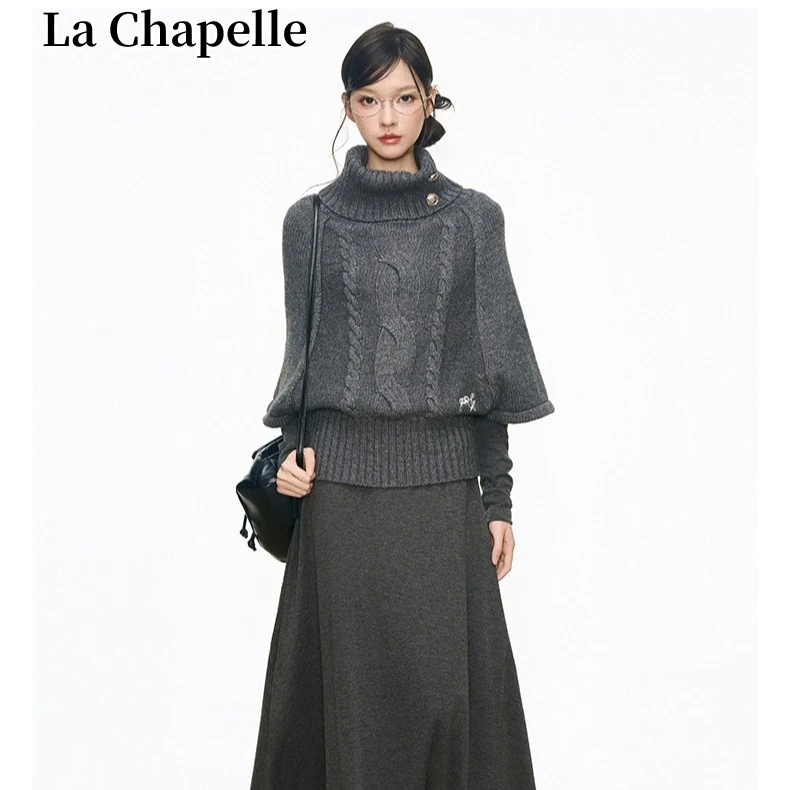 拉夏贝尔秋季新款女高级感减龄时尚百搭高领银扣毛衣上衣女针织衫