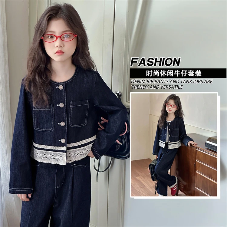 女童牛仔套装秋季2025新款儿童洋气时髦韩系春秋女大童秋装两件套