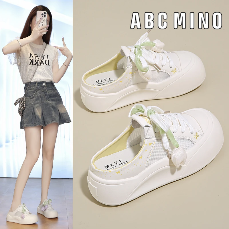 ABC MINO夏季女鞋踩屎感包头凉拖外穿孕妇懒人无后跟郁金香小白鞋