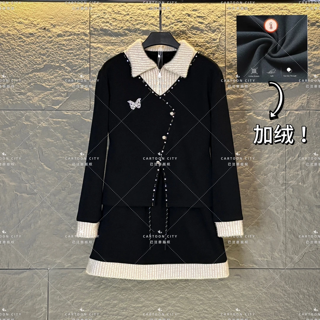 LLVD-B297【加绒】秋季新品<重工系列>长袖卫衣翻领重工套装两件套