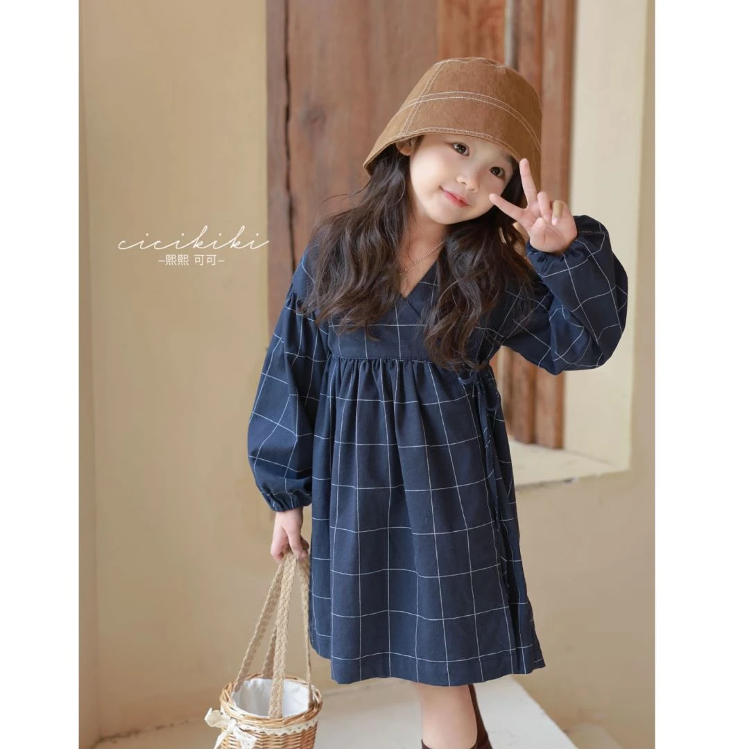 现货【西野暮色】春上新儿童气质棉麻格子连衣裙熙熙可可WT2401