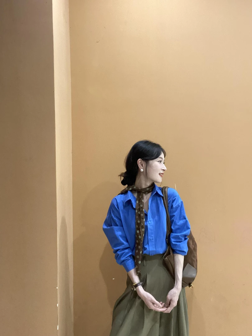 【靛蓝】秋冬气质克莱因蓝色衬衫减龄显白韩系百搭休闲衬衫上衣
