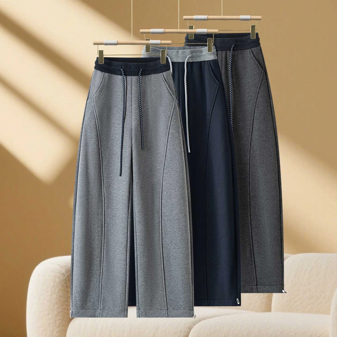 灰色弯刀阔腿卫裤女2025秋季新款直筒高腰显瘦时尚百搭运动休闲裤