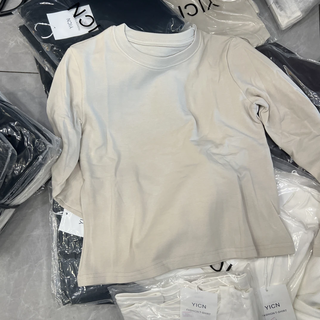 秋冬加绒撞色高腰显瘦弯刀抽绳阔腿休闲裤