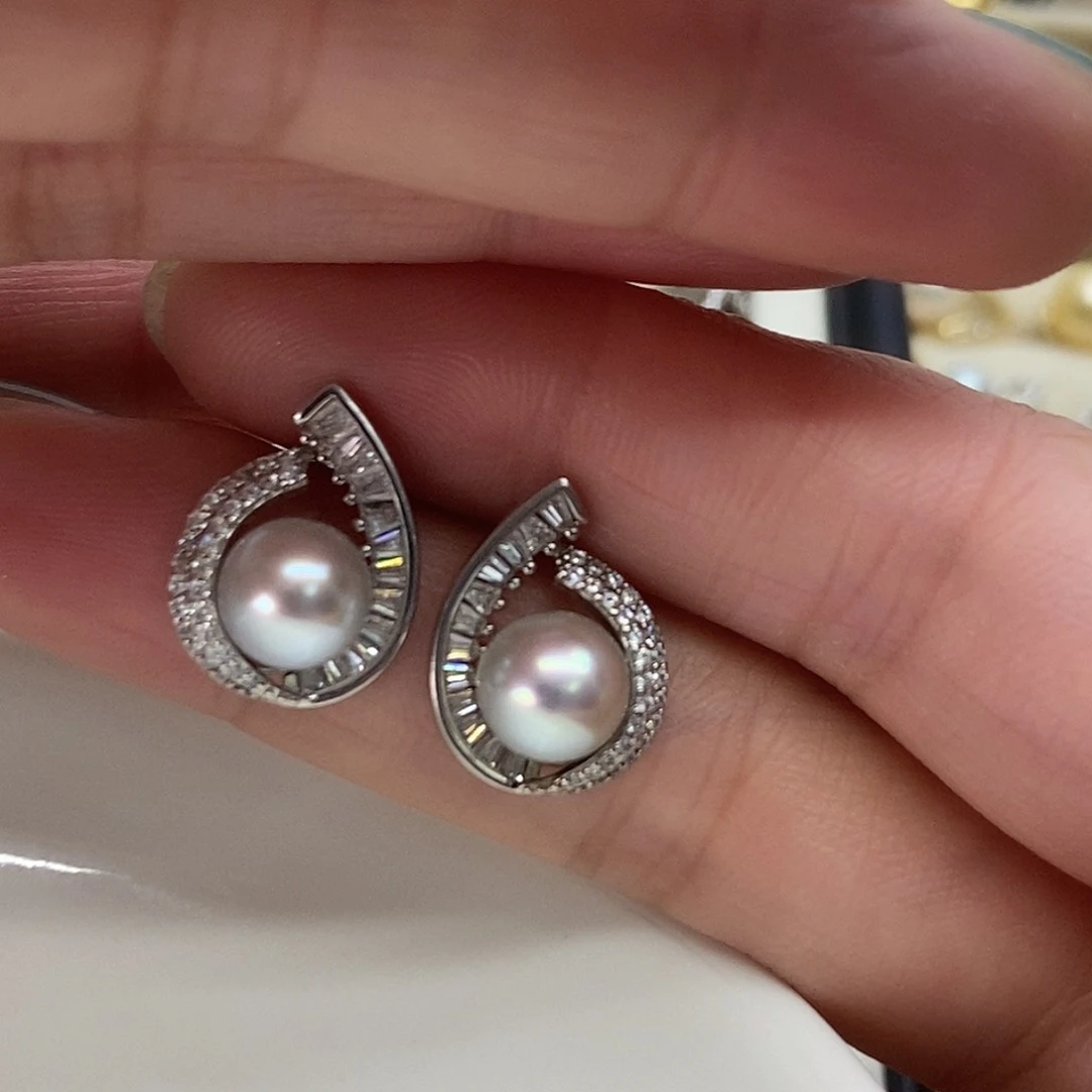 银S925镶嵌海水珍珠耳饰