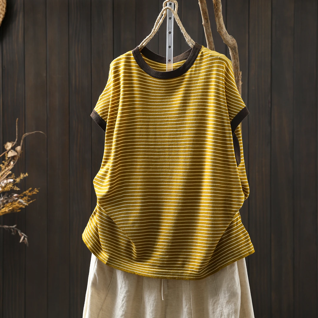 气质小众不撞款上衣2025夏新款撞色无袖条纹羊毛针织宽松百搭t恤