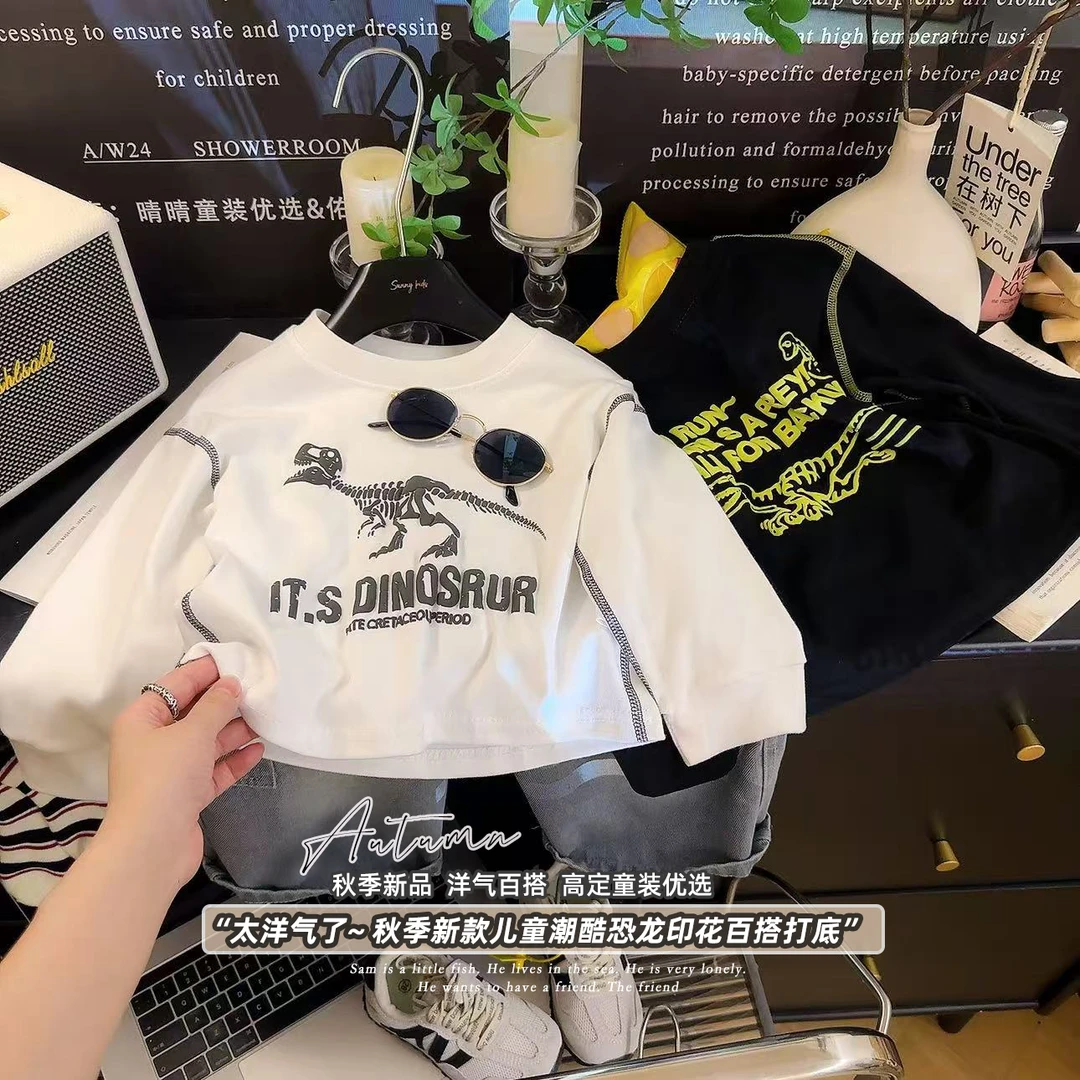 【3D重工无骨】2025年秋季新款纯棉儿童潮牌百搭运动印花圆领长袖