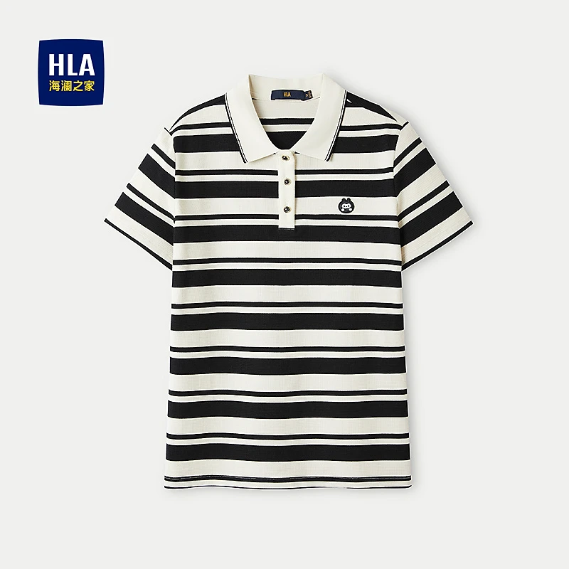 【时尚条纹】HLA海澜之家短袖POLO衫女米格联名提花短袖女装舒适