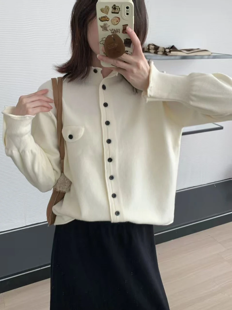 【阿凯自制】8493  韩系圆领花边袖口针织毛衣