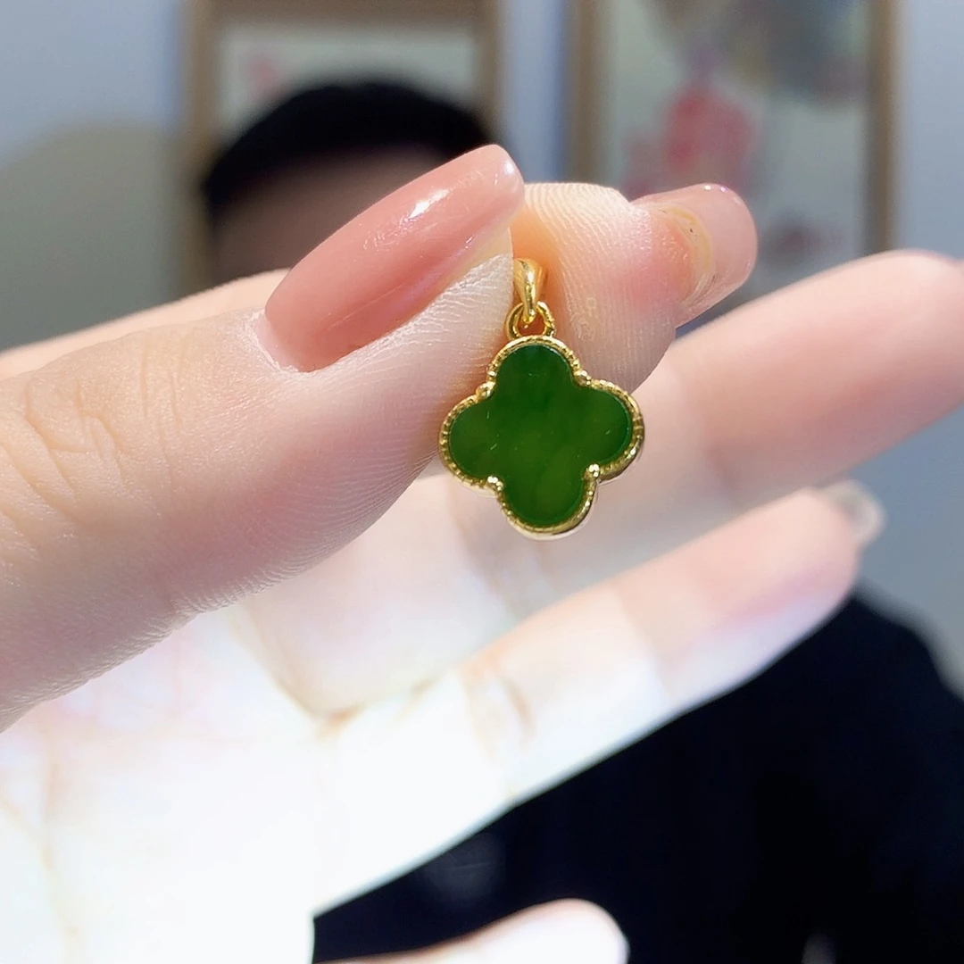 和田玉（碧玉）银S925镀金镶嵌颈饰