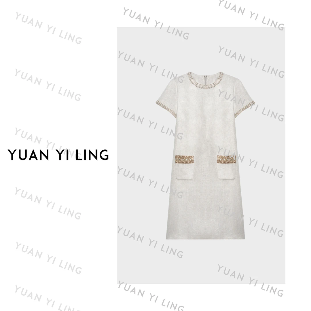 袁艺灵【晚宴裙】25夏季上新天丝亚麻定制织带轻奢高级感女装连衣裙
