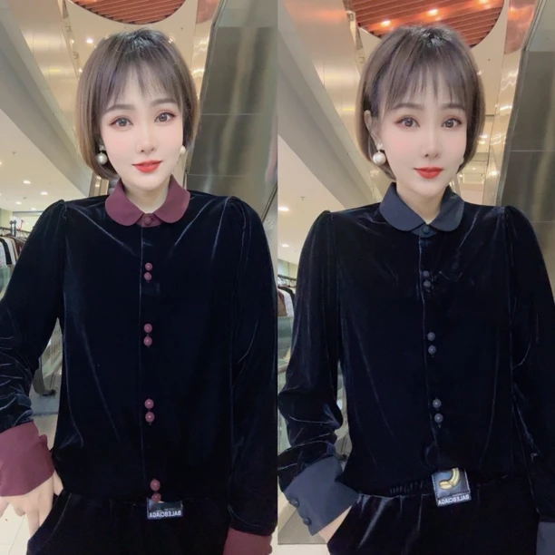 881精品包扣小翻领丝绒开衫（下单3天左右发货 网红 时尚