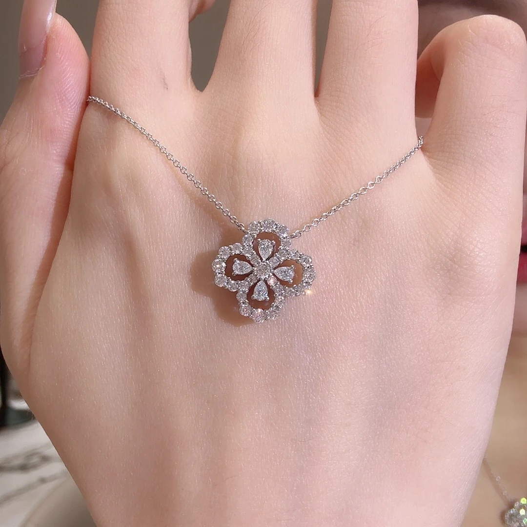 铂Pt950镶嵌颈饰实验室培育钻石中loop