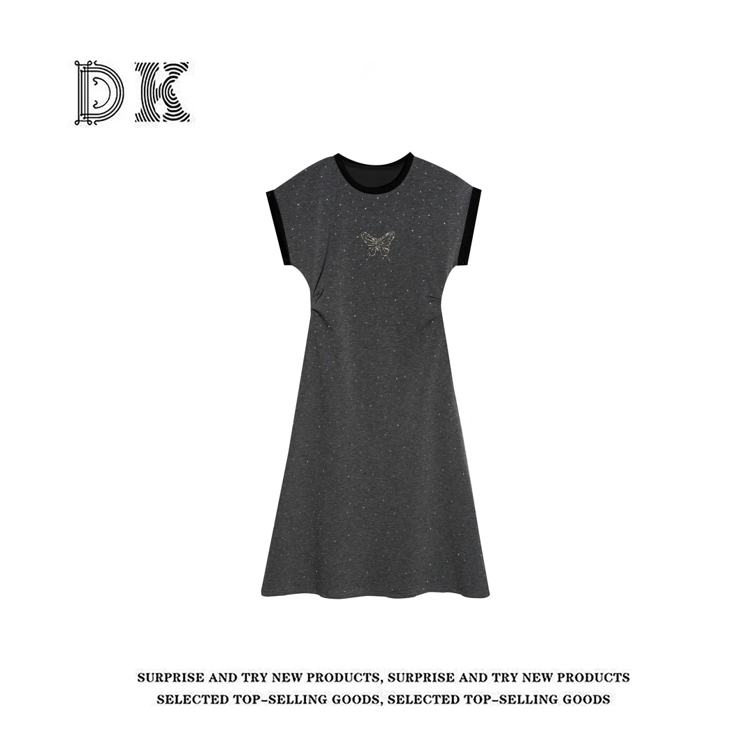 『蝴蝶爱人』2025年夏季新款显瘦亮闪拼接撞色中长连衣裙【DK】