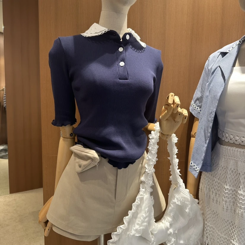 韩国东大门REPER双层娃娃领中袖T恤NO退NO换