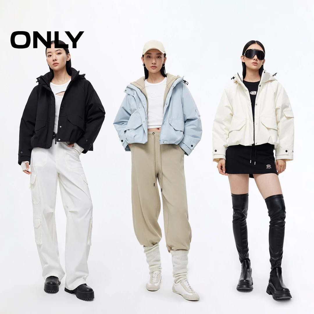 ONLY秋冬新款轻户外可拆卸连帽宽松短款棉服女|125322010
