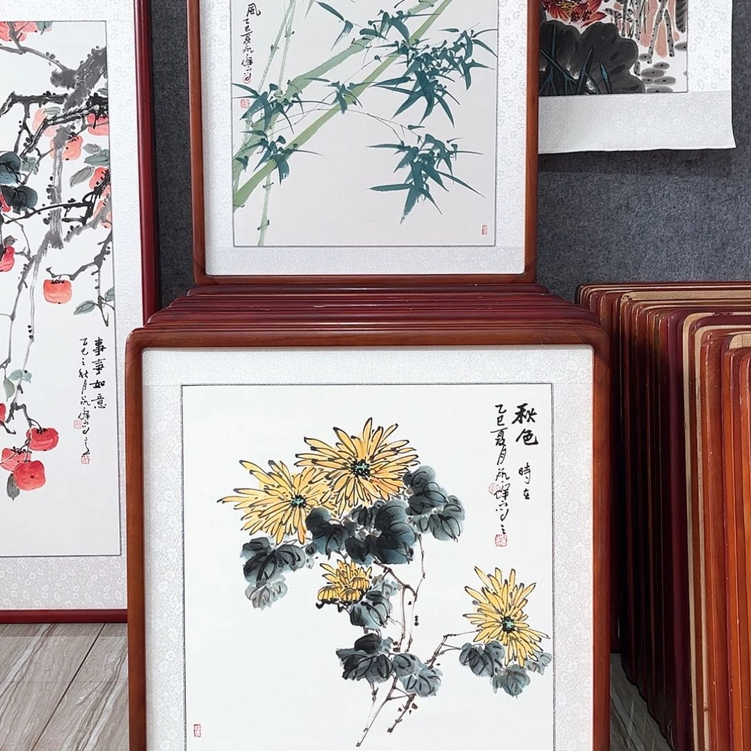 国画书画作品带框63×63