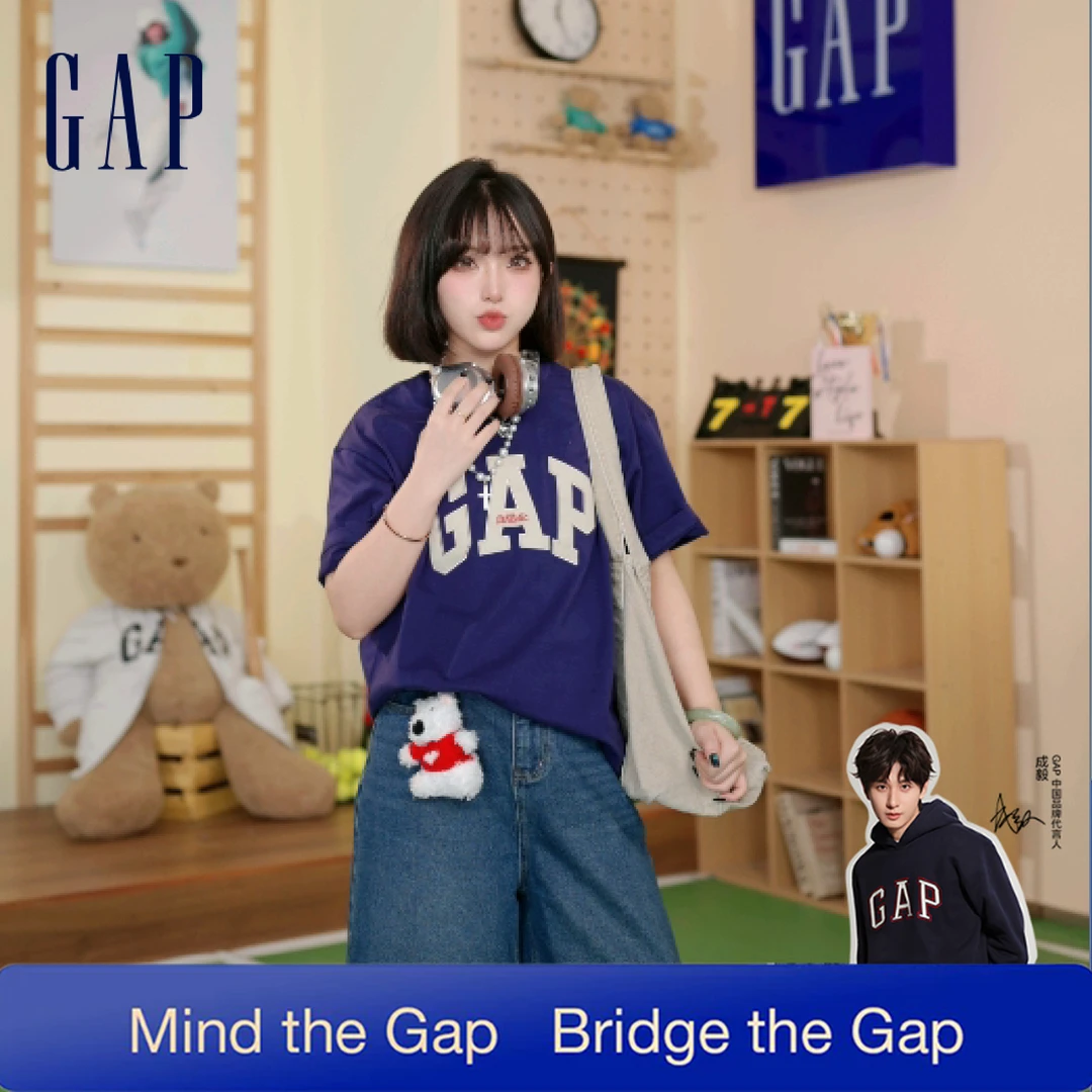 【成毅代言】Gap男女装夏季纯棉撞色贴布绣短袖T恤宽松729134